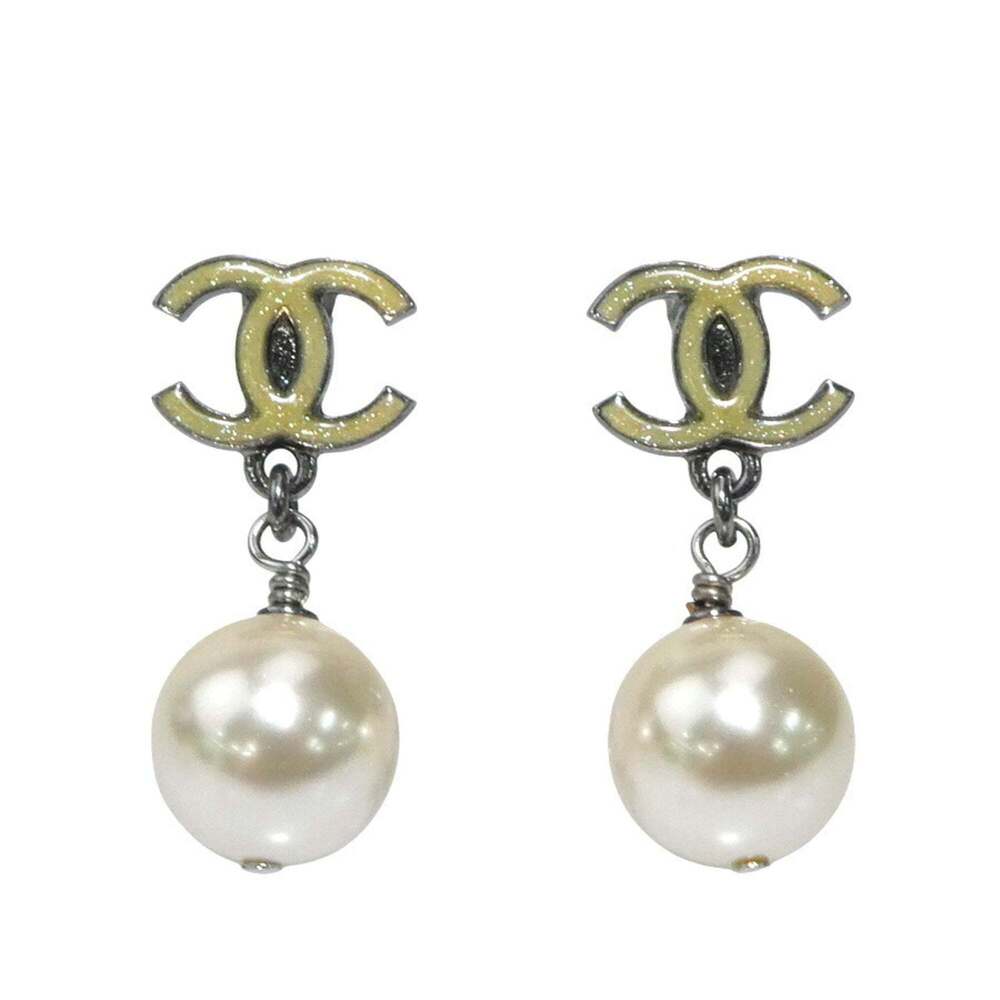CHANEL Authentic White Pearl Logo Earrings - Picture 1 of 5